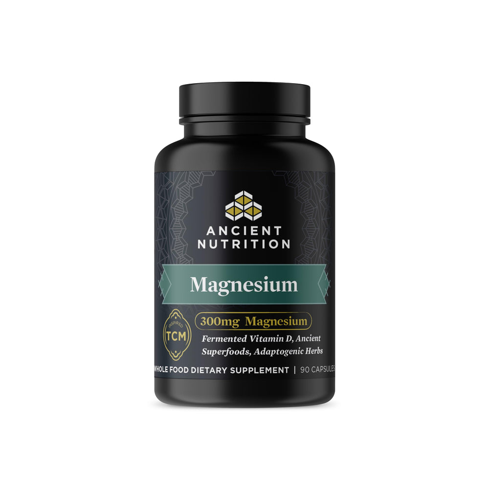 Ancient Nutrition Magnesium 300mg bottle and label highlighting immune support potential.