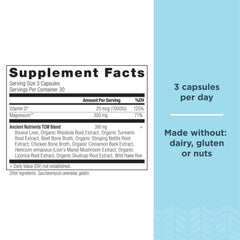 Ancient Nutrition magnesium capsules in close-up emphasize daily calm support.