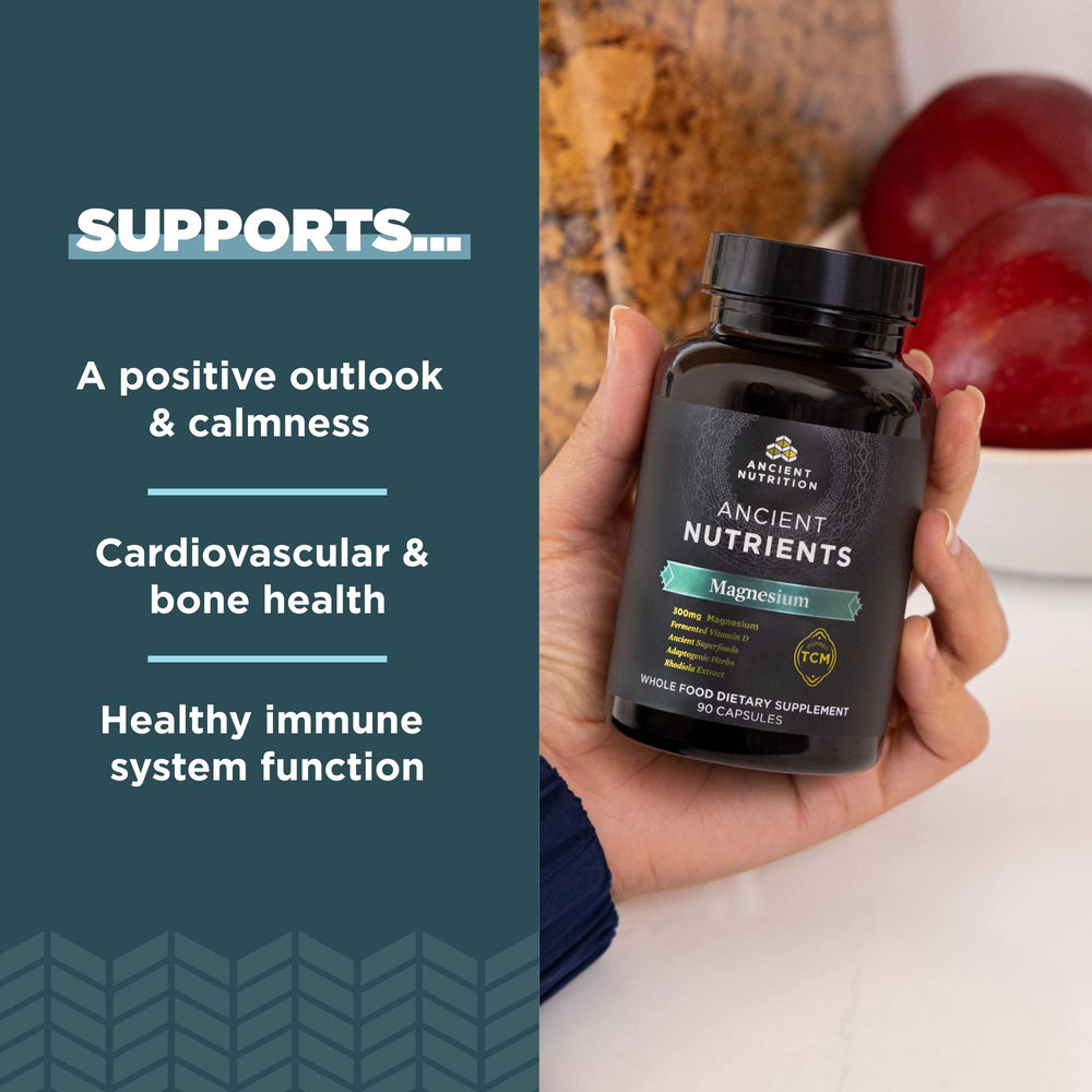 Ancient Nutrition 300mg daily-use image shows one capsule per day.