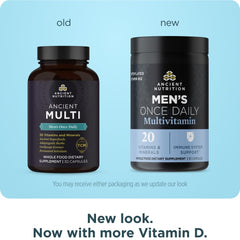 Ancient Nutrition men multivitamin capsules close-up shows methylated vitamins and minerals