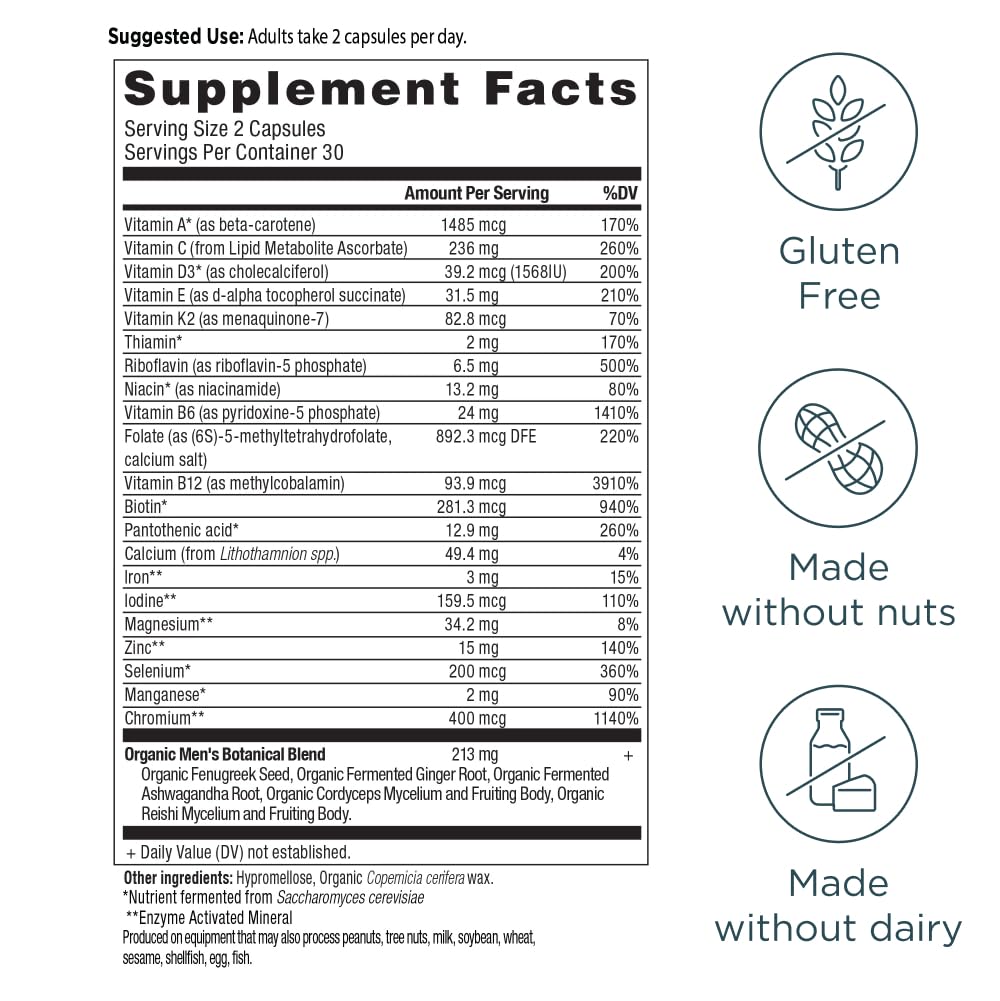 Ancient Nutrition label close-up showing fermented vitamin blend and minerals.