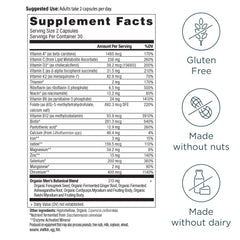 Ancient Nutrition label close-up showing fermented vitamin blend and minerals.