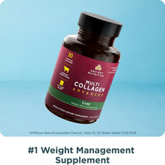 Ancient Nutrition Multi Collagen Advanced Lean label detail emphasizes ten collagen types and probiotic blend.