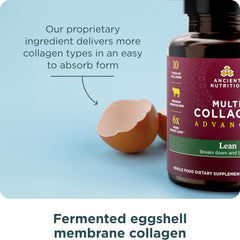 Ancient Nutrition Multi Collagen Advanced Lean tablet bottle highlights potential fat-loss support.