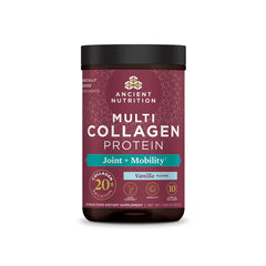 Ancient Nutrition Multi Collagen Protein bottle label highlights multiple collagen sources for joint support potential