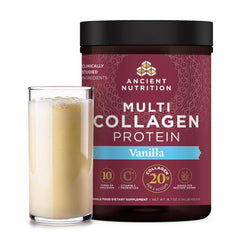 Ancient Nutrition Multi Collagen Vanilla tub ready to mix for potential skin and gut support