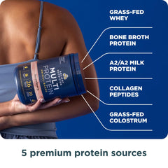 Ancient Nutrition multi protein powder bottle showing label and strawberry flavor