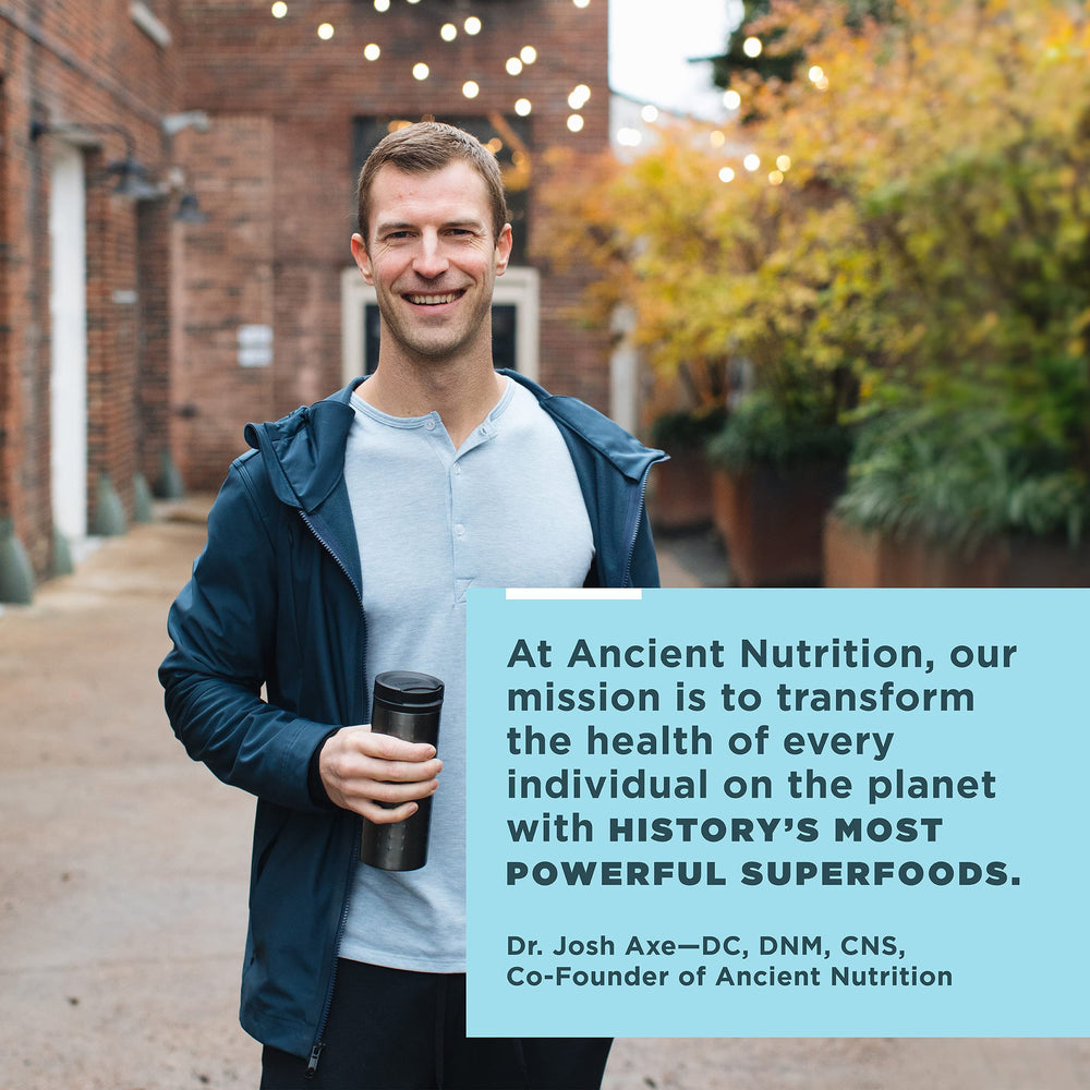 Ancient Nutrition packaging scene with capsules underscores real food nutrients