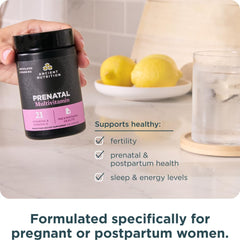 Ancient Nutrition Prenatal vitamin D probiotic-fermented bottle emphasizing immune support.