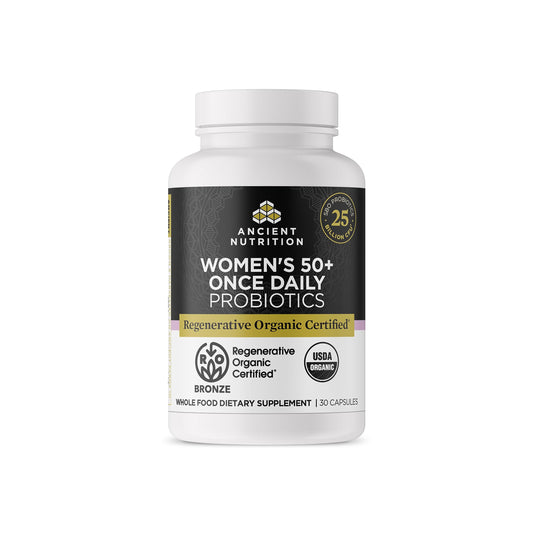 Ancient Nutrition Regenerative Organic Probiotics 50+ bottle supporting daily gut balance.