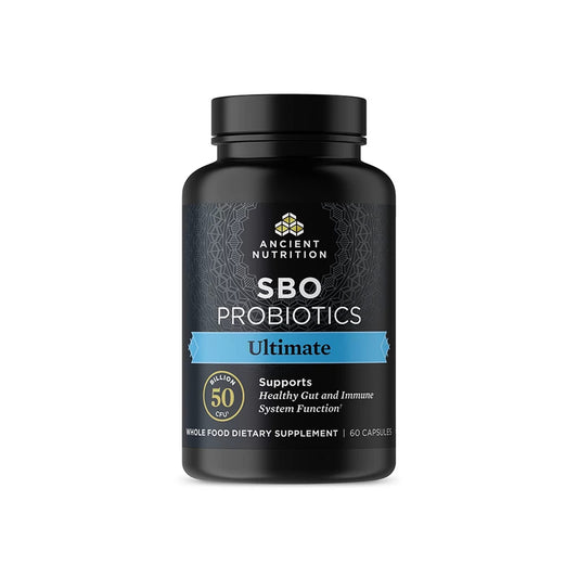 Ancient Nutrition SBO Probiotics Ultimate bottle for daily digestive support