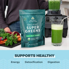 Ancient Nutrition Super Greens digestive enzymes label highlight.