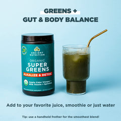 Ancient Nutrition Supergreens with spirulina and alfalfa among premium greens