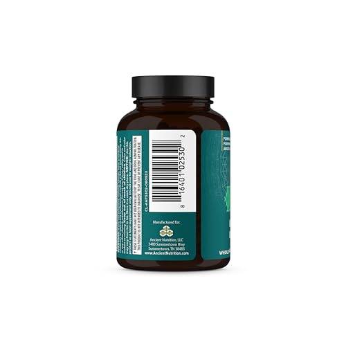 Ancient Nutrition Thyroid Support capsules close-up, gluten-free and paleo-friendly formula.