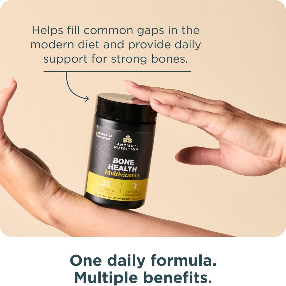 Ancient Nutrition women's bone support packaging implies targeted bone health.