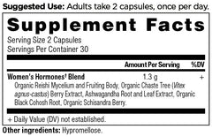 Ancient Nutrition Women's Hormones label graphics illustrating gluten-free and paleo friendly features
