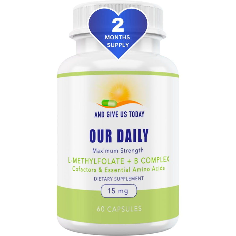 Our Daily L-Methylfolate B Complex bottle supports daily energy and mood.