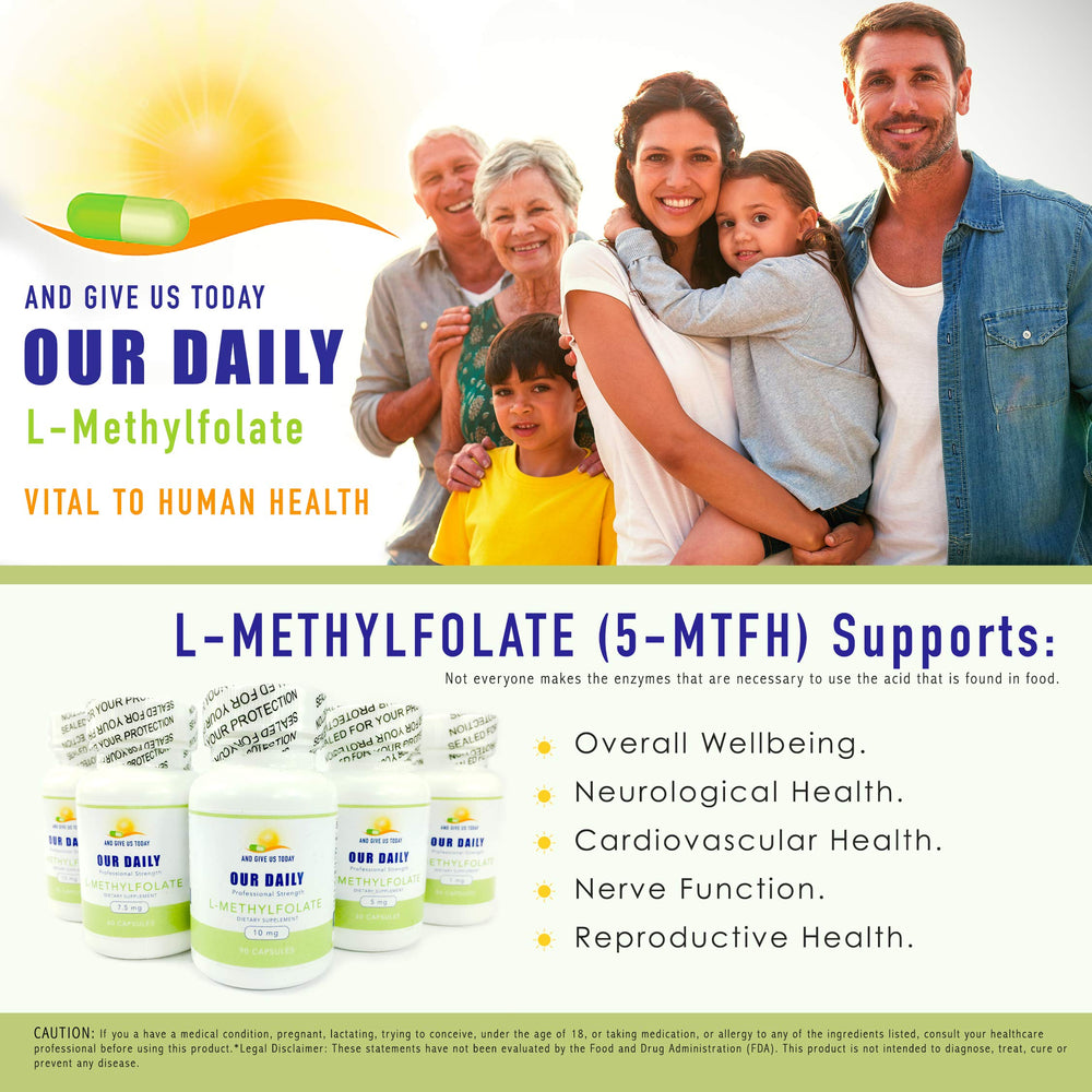 Our Daily Vites L-Methylfolate bottle front view highlighting 5-MTHF active folate.
