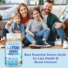 Andmino L-Lysine Gummies feature pectin texture for a pleasant chew.