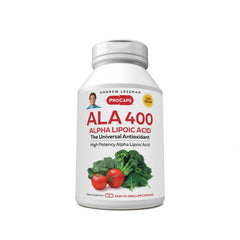 Andrew Lessman Alpha Lipoic Acid 400mg bottle showing high-potency antioxidant support for cellular health