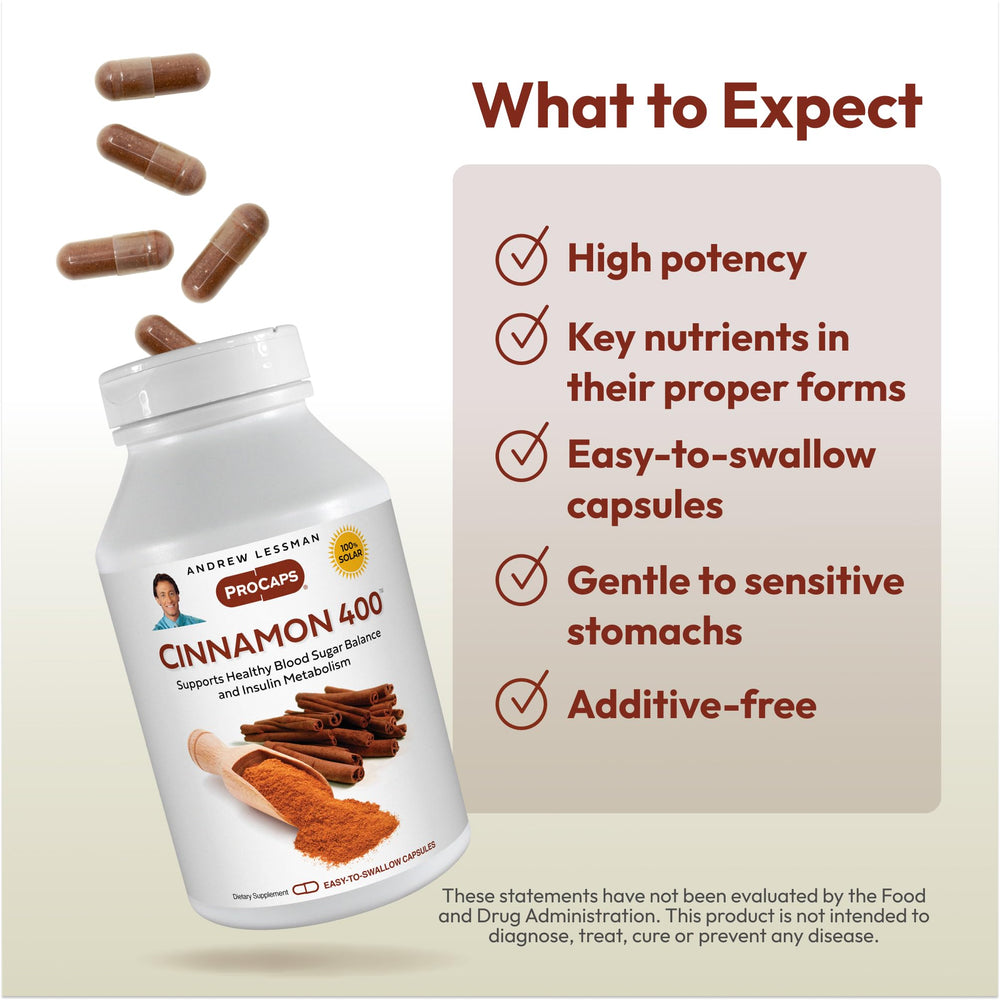 Andrew Lessman Cinnamon 400mg packaging emphasizing clean label and eco-friendly packaging
