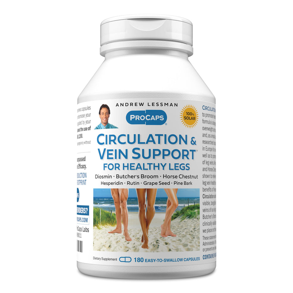 Andrew Lessman Circulation Vein Support bottle shown for leg comfort.
