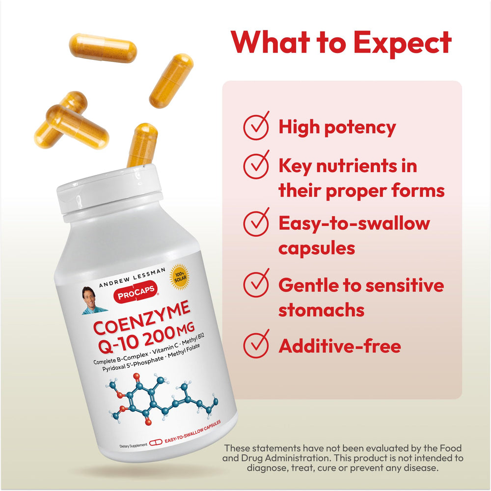 ANDREW LESSMAN CoQ10 capsules pour captures easy-to-swallow format.