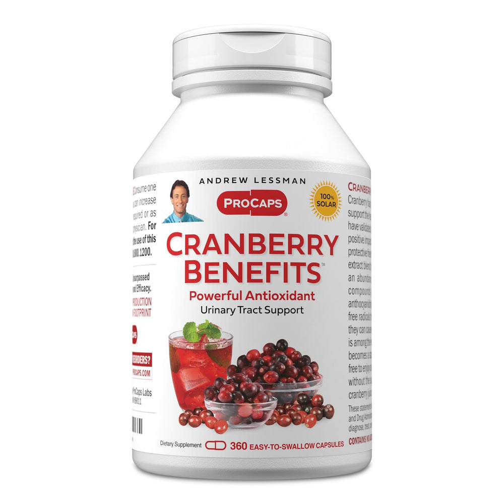 Andrew Lessman Cranberry 360 capsules bottle showing high potency extract for urinary tract support.