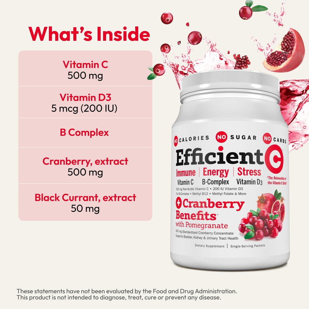 Efficient C Cranberry mix in glass demonstrates easy urinary support routine.