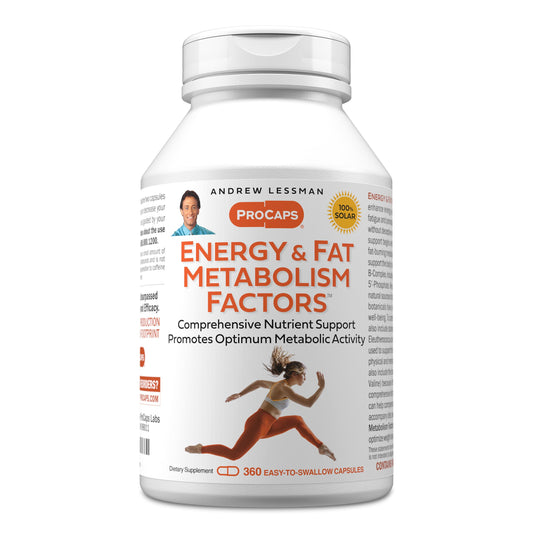 ANDREW LESSMAN Energy and Fat Metabolism Factors bottle supports daily energy and metabolism.