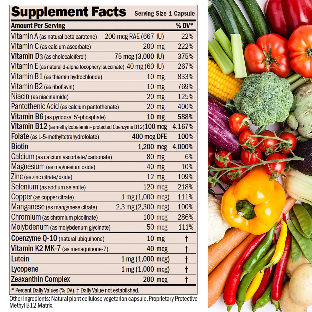 Andrew Lessman nuonce-max capsules close-up showing tiny, easy-to-swallow vitamins