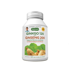 Andrew Lessman Ginkgo 120 Plus Ginseng bottle closeup shows standardized extracts for daily cognitive support