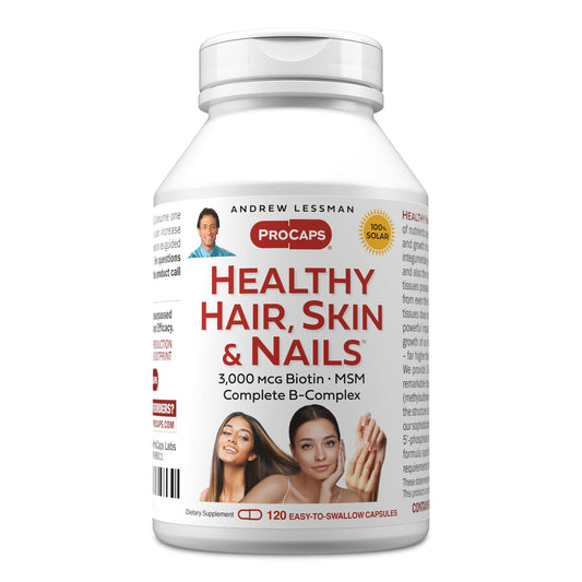 ANDREW LESSMAN Healthy Hair, Skin & Nails bottle for daily beauty support.