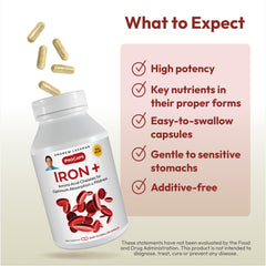 Iron Plus packaging highlighting dairy-free and gluten-free attributes