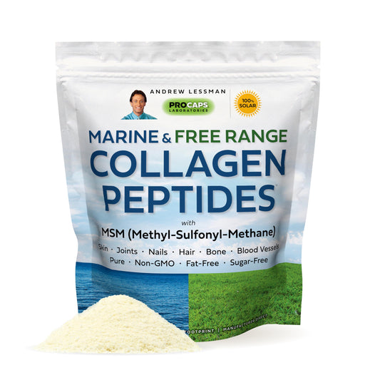 ANDREW LESSMAN Marine Collagen Peptides with MSM bottle — highly soluble for smooth skin and joints.