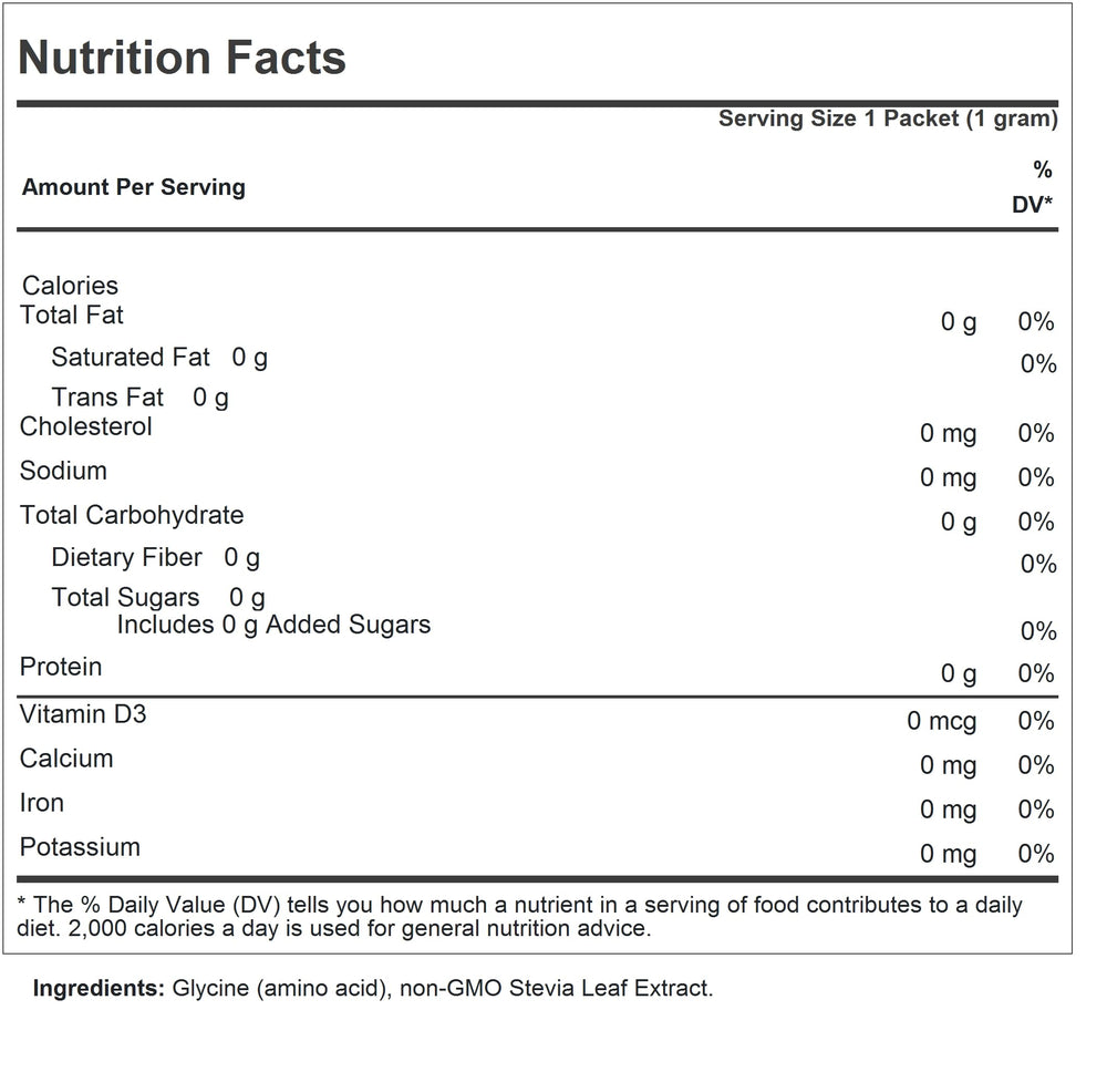 Andrew Lessman Sucress packet sleeve highlights non-GMO stevia sweetener for sugar-free options