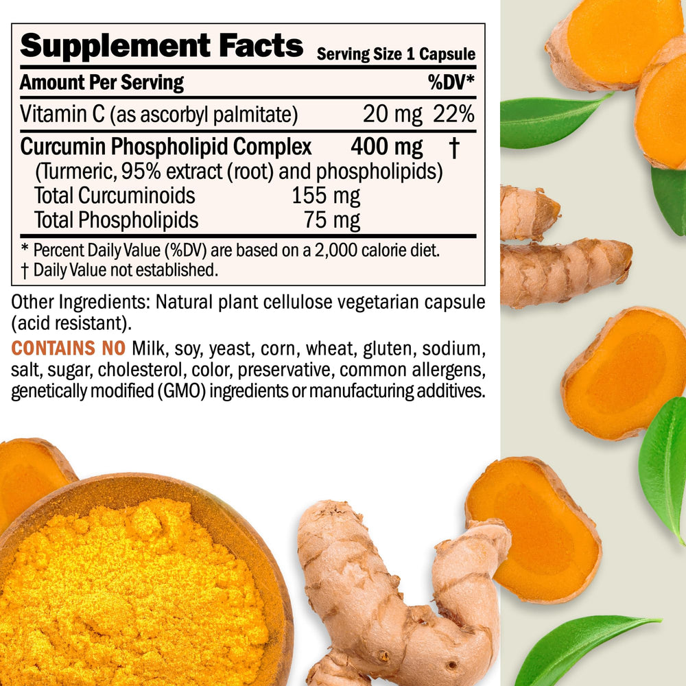 Close-up of Andrew Lessman Turmeric 400mg capsules showing compact, smooth texture for gentle dosing.
