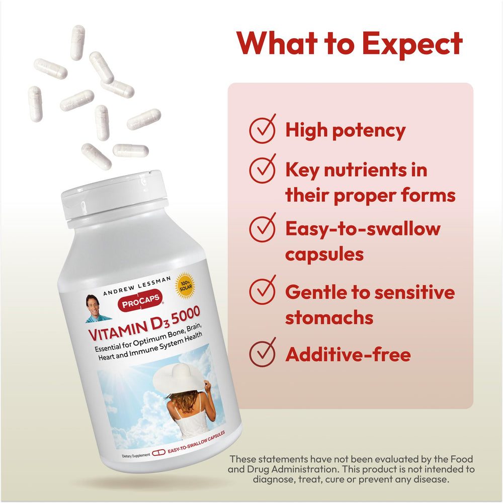 Allergen-free formula of Andrew Lessman Vitamin D3 5000 IU with no common allergens.
