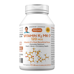 Andrew Lessman Vitamin K2 MK-7 120 mcg bottle with 60 softgels for calcium utilization