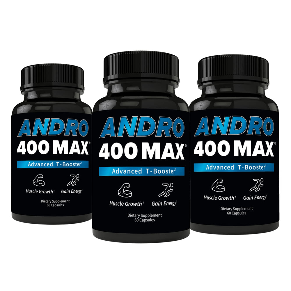 Andro400 Max bottle front view promoting daily vitality and focus.