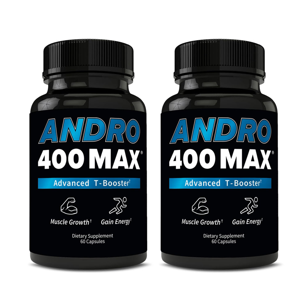 Andro400 Max Advanced T-Support Nitric Oxide Booster bottle promotes energy and circulation.