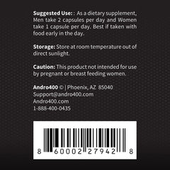 Close-up of Andro400 Max label highlights US-made quality and natural ingredients.