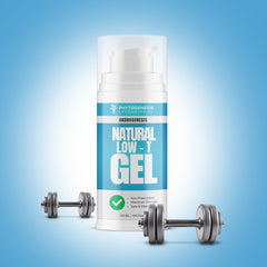 Androgenesis natural low-t support gel bottle emphasizes energy and focus benefits.