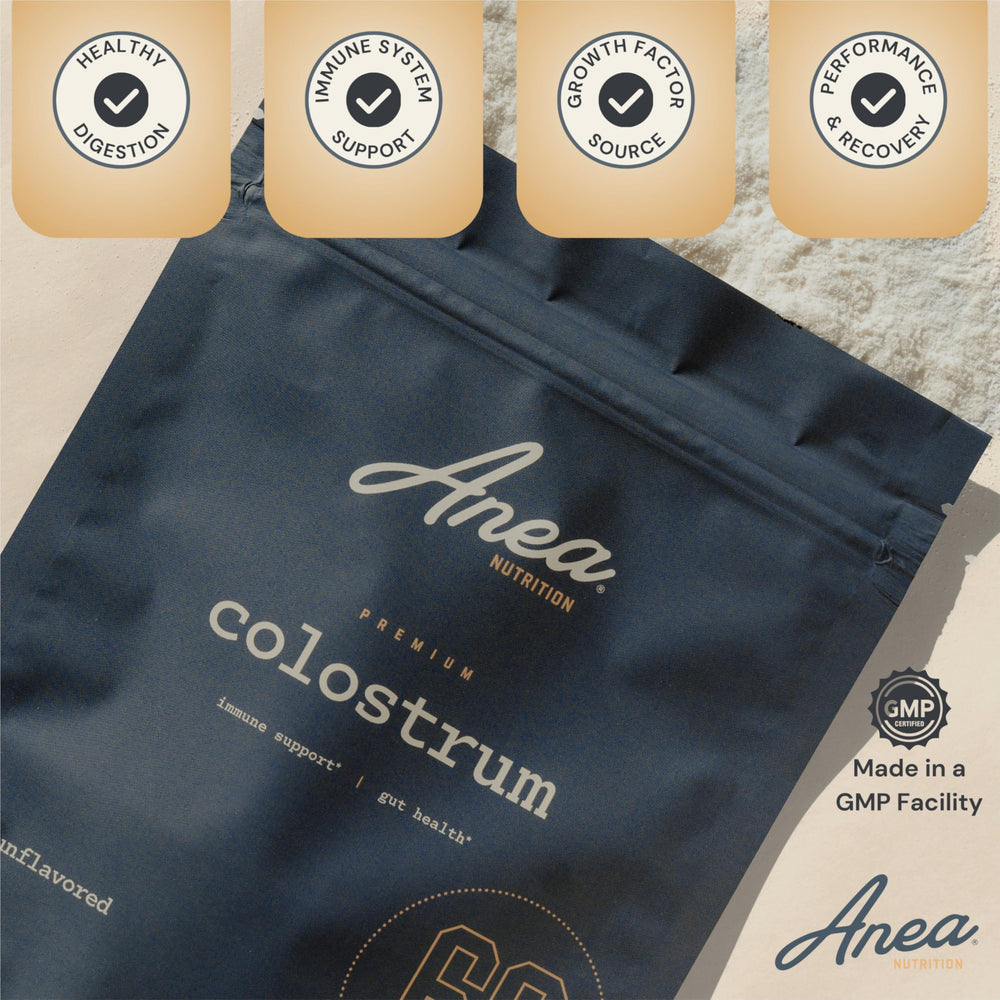 Anea Nutrition Colostrum Unflavored pour demonstrates a neutral taste for shakes.
