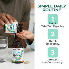 ANEFOSE Mortaine Grow Spark bottle beside a glass of water for easy ingestion.