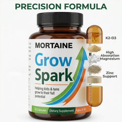 ANEFOSE Mortaine Grow Spark label emphasizes Vitamin K2 MK-7, Magnesium, and Zinc benefits.