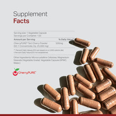 Close-up of Anew Vita Tart Cherry capsules, convenient veggie form for daily use.
