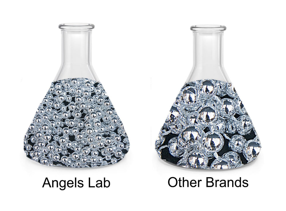 Angels Lab Colloidal Silver 10 PPM label close-up emphasizes designed nano particles for absorption.