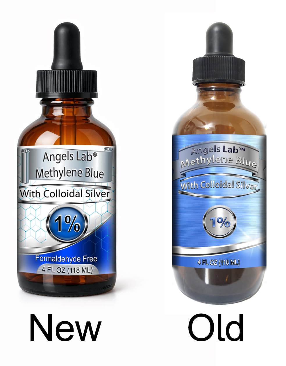 Angels Lab methylene blue dropper application image shows precise daily dosing.