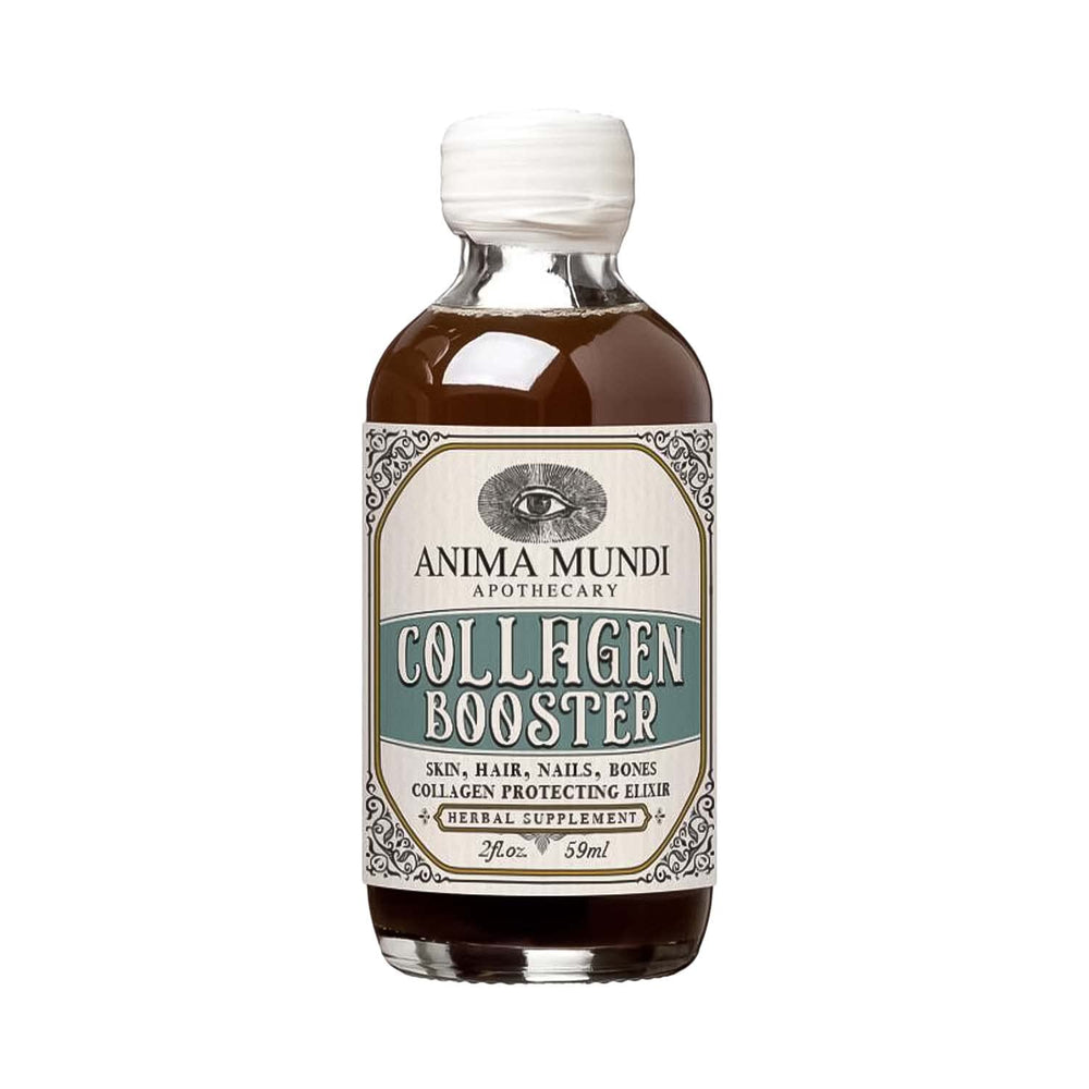 Anima Mundi Collagen Booster Elixir bottle pour promoting plant-based beauty support